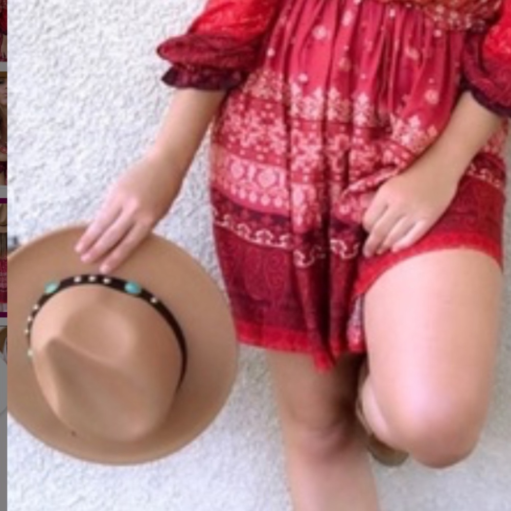 Ryder Brim Hat with strap and turquoise details in Camel NWT - Picture 4 of 7